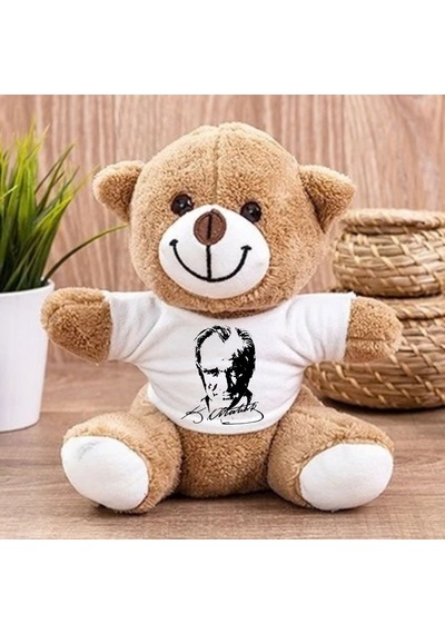 Atatürk Portreli Ve İmzalı Peluş Ayıcık Kahverengi