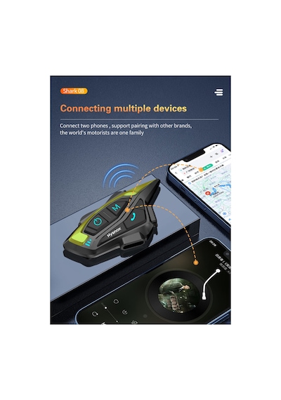 Shark-08 Motosiklet Kaskı Bluetooth Kulaklık 8 Kişi Grup Bağlantılı İnterkom Kask Kulaklığı Motorcycle Helmet Bluetooth Headset İntercom