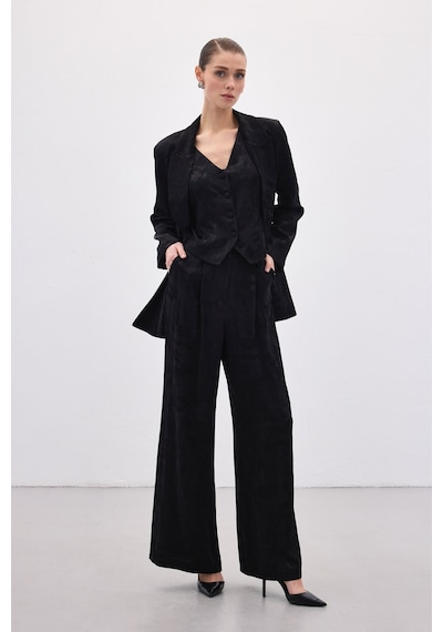 Sateen Jakarlı Bol Pantolon - Siyah-136818 siyah
