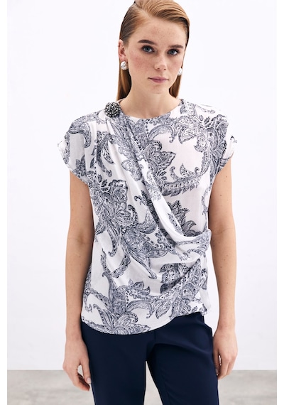 Sateen Aksesuar Detaylı Bluz - Ekru-135902 Ekru