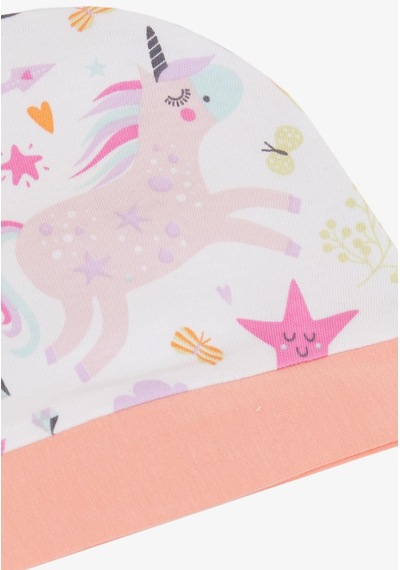 Breeze Yenidoğan Bebek Şapkası Unicorn Baskılı Beyaz - Beyaz