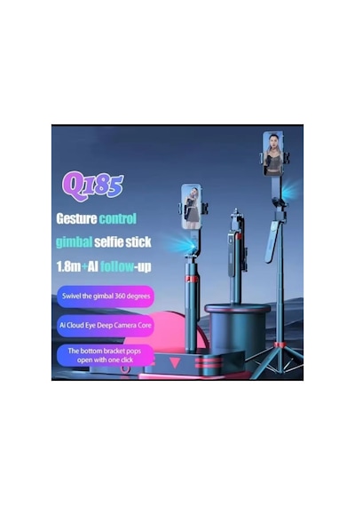 Q185 Akıllı Yüz Takip Özellikli Kameralı Kumandalı Canlı Yayın Selfi Çubuğu Gimbal Tripod 1.8m Otomatik Dönme Tripod Aı İzleme Çekim Q185 Akıllı Yüz Takip Özellikli Kameralı Kumandalı Canlı Yayın Selfi Çubuğu Gimbal Tripod 1.8m Otomatik Dönme Tripod Aı İzleme Çekim