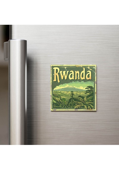 Ruanda Rwanda - Posta Pulu Temalı Ülke - Baskılı Buzdolap Magneti Kare - 9x9 Cm