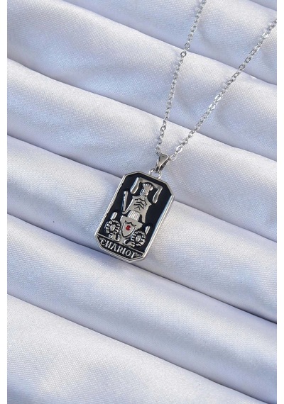 Mey İthalat 316l Çelik Zincir Gümüş Renk Siyah Mineli Tarot Kolye - Özel Seri Meyeb66ed47cf2247c5e22305b906