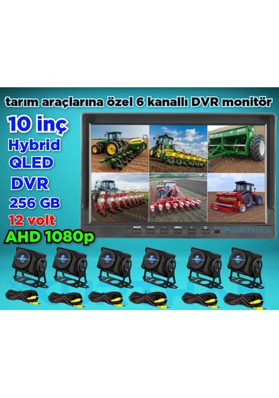 Qled 10'' Dvr Monitör 6 Adet 1080p Ahd 180 Derece Kamera 12 V