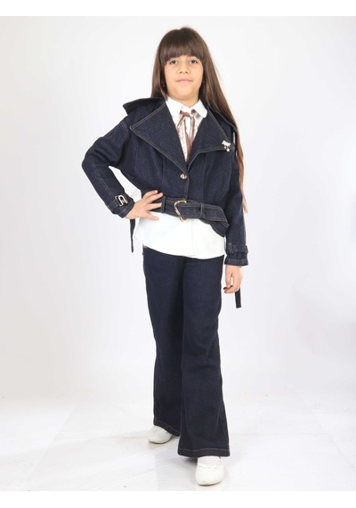 Xo Kids Kız Çocuk 3lu Alt Üst Takım 7-14 Yaş 3908-4908 Koyu Mavi