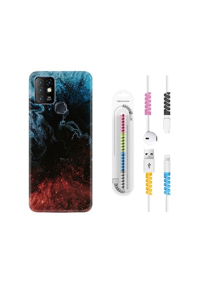 Infinix Hot 9 Kılıf Kablo Koruyuculu Red Blue Black Abstact 1386