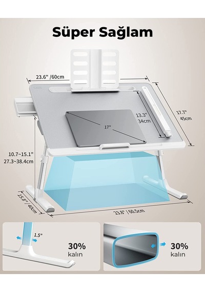 Saiji K8 Ultimate LED Masa Işıklı Dizüstü Çalışma Masası Gri
