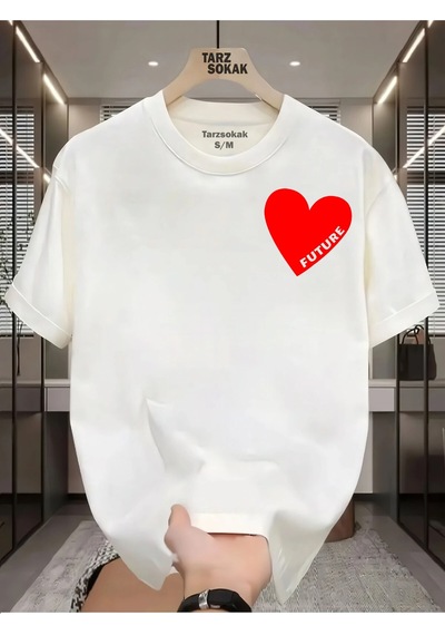Tarzsokak Unisex Future Kalp T-shirt Beyaz