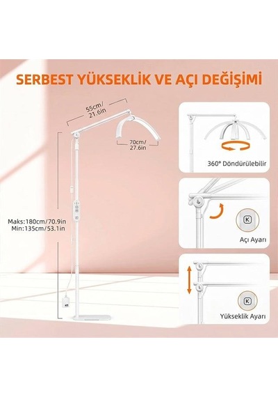 Trled 70cm Beyaz Ve Işıltılı Pembe Elmas Desenli Ayaklı Profesyonel Güzellik Lambası Beyaz - Beyaz Işık