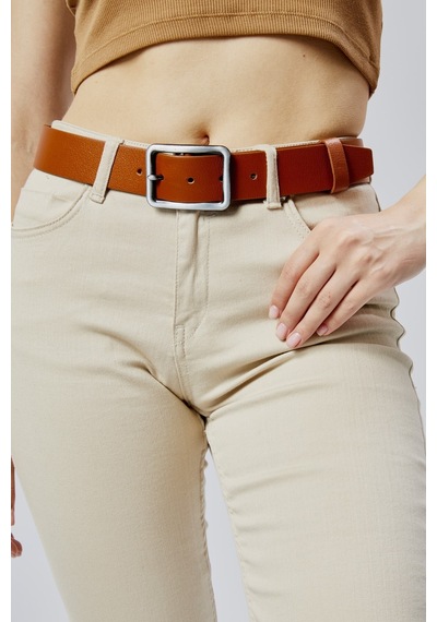 %100 Hakiki Deri Şık Kadın Kemeri 4 Cm Taba