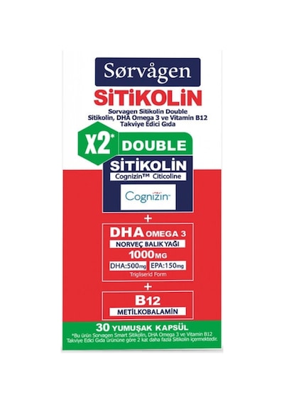 Smart Double Sitikolin 250 Mg , Dha Omega 3 Ve B12 30 Kapsül 2 Adet