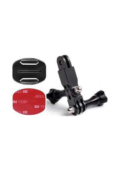 Gplus Bs06y 6 Parça Flat Zemin Düz Yüzey 3 Yollu Aksiyon Kamera Uyumlu 3m Yapışkan Motor Kask Bağlantı Seti Siyah
