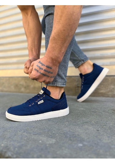 Jy0118 Rex Bağcıklı Keten Kumaş Erkek Günlük Sneaker Ayakkabı Kbt - Lacivert Lacivert