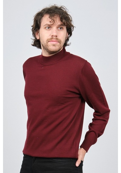 Desen Triko Erkek Yarım Balıkçı Yaka Yün Kazak 0249604 Bordo Bordo