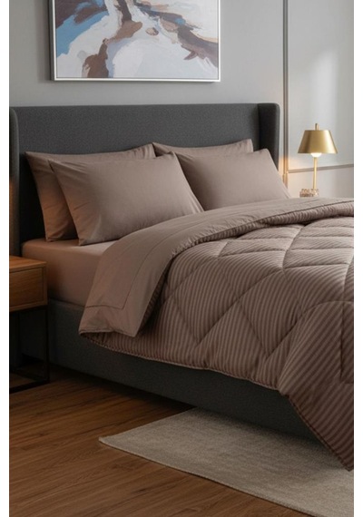 Satin Pollysaten Comforter Çift Kişilik Yorgan Seti Cappucino Cappucino