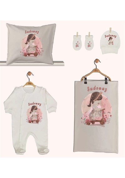 Pia Baby Gl 1940-02 İsme Özel Beşli Tulum Set Krem