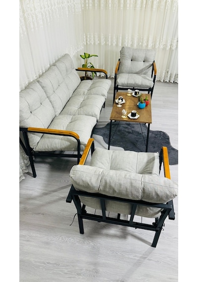 Madame Home Begonvil Balkon, Bahçe - Metal Kanepe Koltuk Takımı 3+1+1 + Sehpa Açık Gri Madame Home Begonvil Balkon, Bahçe - Metal Kanepe Koltuk Takımı 3+1+1 + Sehpa Açık Gri