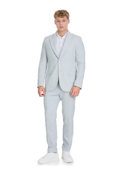 Hatemoğlu Mavi Slim Fit Sivri Yaka Keten Takım Elbise 33715 Mavi