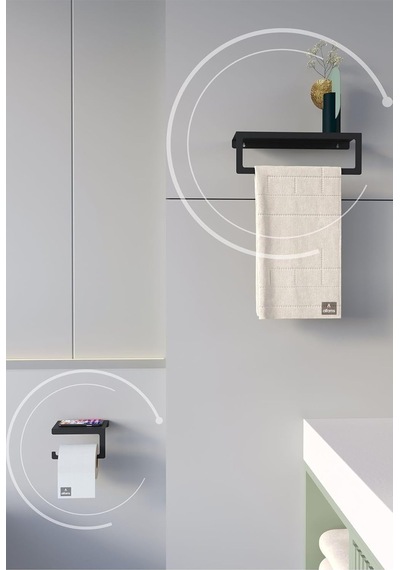 Metal Modern Banyo Askılığı Ve Tuvalet Kağıdı Askılığı Ikili Set Siyah Diğer