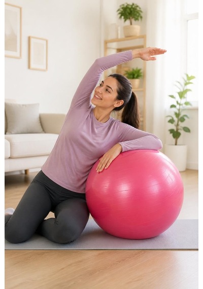 Busstier Pilates Topu 65 Cm, Denge Ve Egzersiz Çalışmaları İçin Fitness Topu, Evde Spor Ve Esneme Antrenmanlarına