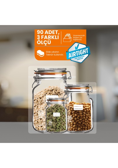 Klips Desenli Kavanoz Görünümlü Kilitli Doypack Saklama Poşeti 90 Adet 30 Büyük 1000ml 30 Orta 700ml 30 Küçük 200ml