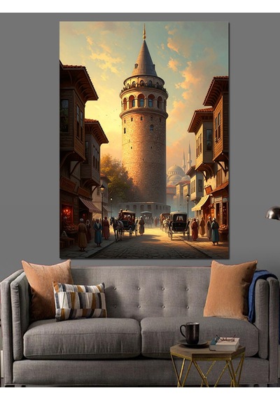 Galata Kulesi Ve Eski İstanbul Dekoratif Kanvas - Mdf Ahşap Tablo