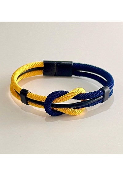 Çift Renkli El Yapımı Taraftar Bilekliği Makrome-%100 Deri Kombin Unisex Bileklik Net 21 Cm Sarı - Lacivert