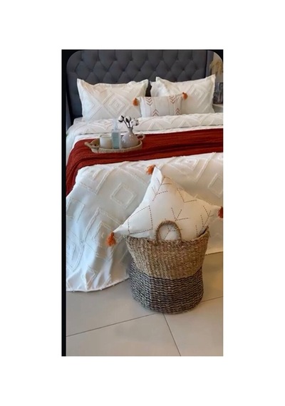 Iskandinav Gri Çift Kişilik Yatak Örtüsü 240 X 260 Cm Ve 2 Adet Yastık Beyaz