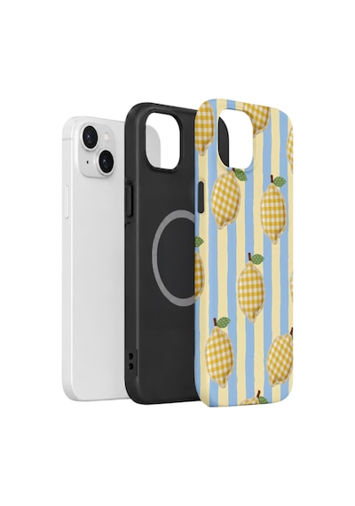 Apple iPhone Uyumlu 14 Vorian Çift Katmanlı Magsafe Kılıf Gingham Lemon Grove