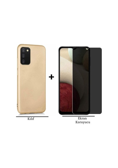 Samsung Galaxy Uyumlu A03s Esnek Soft Tasarım Kılıf Ve Hayalet Privacy Gizli Ekran Koruyucu Mavi