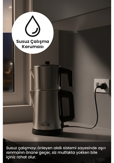 Any Morning OZ26CM10 1.8 L 2 in 1 Paslanmaz Çelik Çay Makinesi Ve Su Isıtıcı