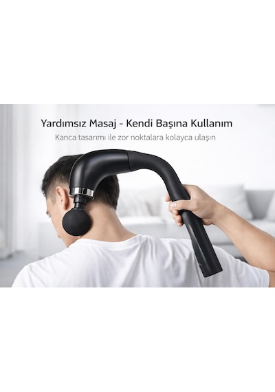 Kavisli Uzatmalı Masaj Tabancası 9 Kademeli Hız, 4 Değiştirilebilir Masaj Başlığı, Type-c Şarjlı, Kablosuz Derin Kas Masaj Aleti Siyah