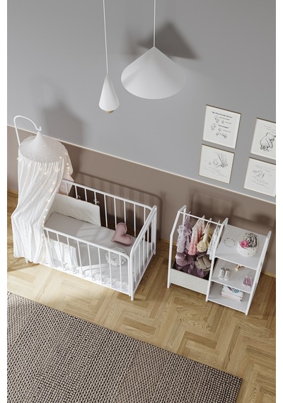 Argimo Bunny 2 Kademeli Metal Bebek Beşiği Park Beşik Karyola 60x120 Beyaz Cibinliksiz