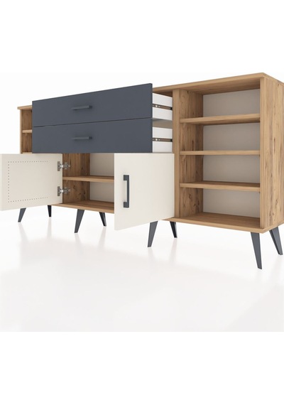 Arges Konsol 7 Raflı 2 Çekmeceli 2 Kapaklı 176x30x83 Çam-aytaşı/antrasit Aytaşı/antrasit Arges Konsol 7 Raflı 2 Çekmeceli 2 Kapaklı 176x30x83 Çam-aytaşı/antrasit Aytaşı/antrasit