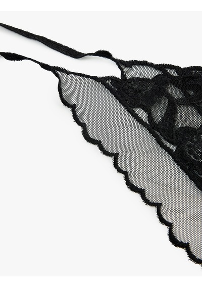 Koton Bağlamalı Çiçek Desenli Dantel Detaylı Bandana Fular Siyah 7wak50179aa
