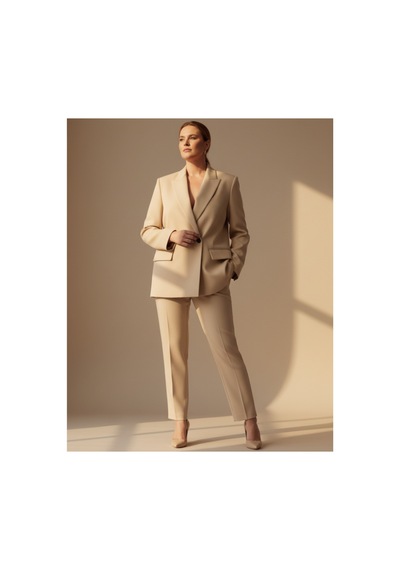 Hanezza Çift Düğmeli Blazer Ceket Plus Size Krem - 789093682 Krem