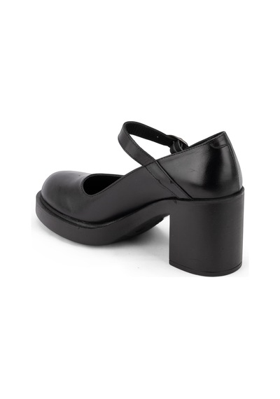 Kadın Hakiki Deri Kalın Topuklu Bantlı Günlük Ayakkabı / Mary Jane Shoes Siyah