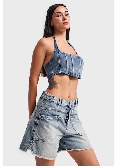 it's basic Kadın Tint Kot Rengi Kemer Detaylı Önden Cepli Denim Şort