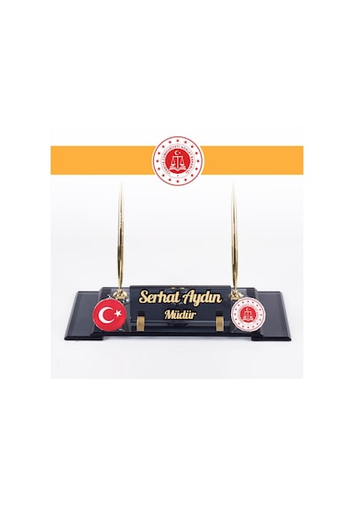 Adalet Bakanlığı Logolu Türk Bayraklı Masaüstü İsimliği