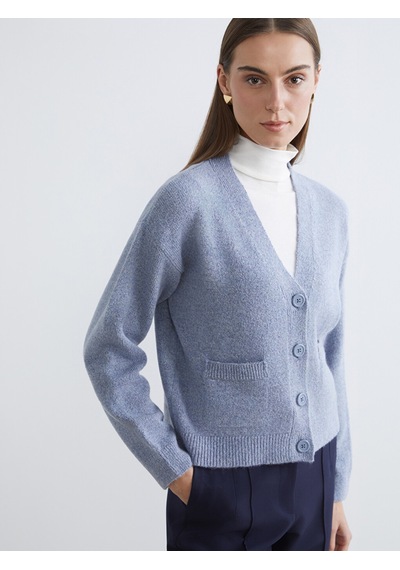Lcw Comfort Mavi V Yaka Kadın Triko Hırka