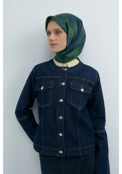 Armine Saf İpek Sura Eşarp-2026 İlkbahar-yaz- 95130d Lacivert - Yeşil