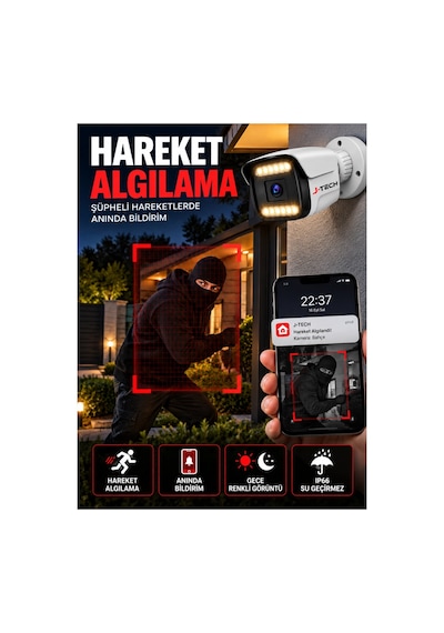 J-tech K1067 5mp 4 Lü Akıllı Kamera Seti 320gb Renkli Gece Görüş Yüz Ve Araç Tanıma Güvenlik Sistemi