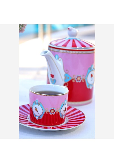 Kırmızı Pembe Porselen Demlik 1300 Ml