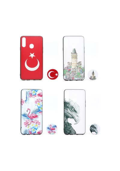 Nettech Samsung Galaxy A20s Uyumlu Desenli Popsocket Seri Arka