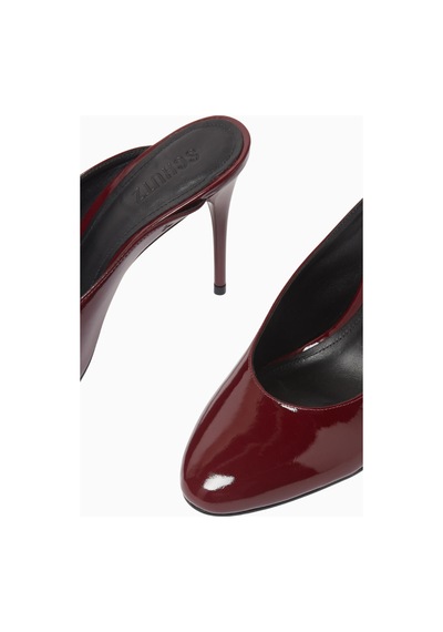 Schutz 100mm Stiletto Topuklu Patent Deri Almond-toe Mules, Günlük Ve Gece Şıklığı Bordo