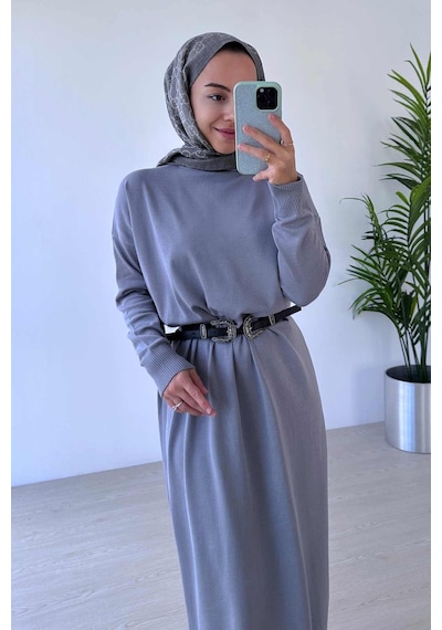 Kahijab Merserize Elbise - Gri Gri
