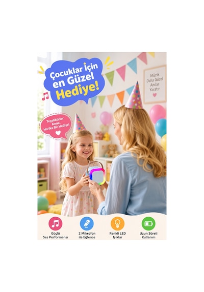 Robeve Blic 2 Mikrofonlu Çocuk Karaoke Hoparlör Ve Bluetooth Hoparlör Led Işıklı Mini Karaoke Seti, 6 Farklı Ses Efekti, Uzun Pil Ömrü, Taşınabilir Çocuk Mikrofonu Ve Çocuk Müzik Aleti Mavi