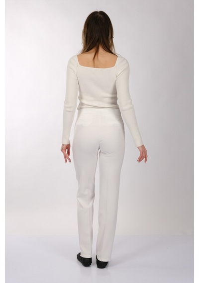 Modiva Minimalist Yüksek Bel Regular Fit Kadın Pantolon - Günlük & İş Ekru