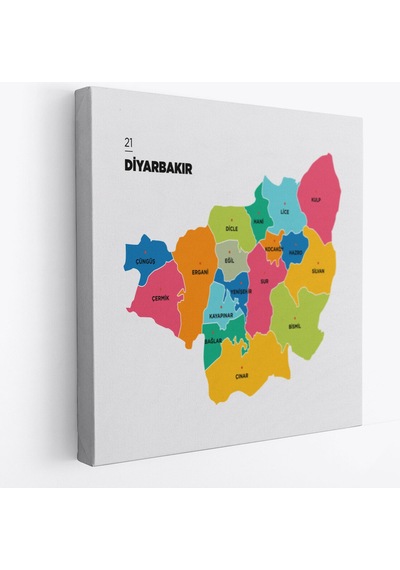 Diyarbakır İli Ve İlçeler Haritası Dekoratif Kanvas Tablo 1321